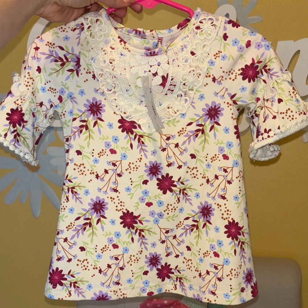 Good Lad Floral Kids Blouse with Lace Accents